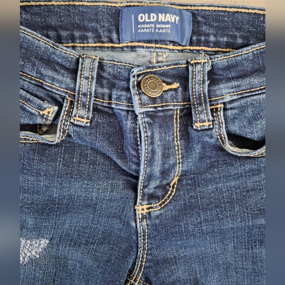 Old Navy Toddler Girls Skinny Blue Jeans Distressed Size 4T - Picture 3 of 6